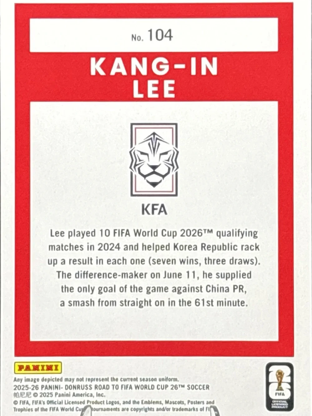 Panini Donruss Korea Republic Soccer Trading Card - Kang-In Lee
